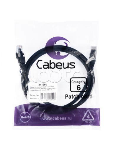 Патч-корд U/UTP, категория 6, 2xRJ45/8p8c, неэкранированный, черный, LSZH, 1м Cabeus (PC-UTP-RJ45-Cat.6-1m-BK-LSZH) в Чебоксарах Патчкорды (медные) Pintop.ru