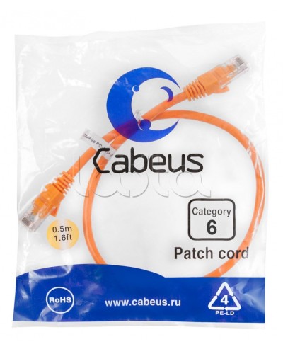 Патч-корд UTP, категория 6, 0.5 м, неэкранированный, оранжевый Cabeus PC-UTP-RJ45-Cat.6-0.5m-OR в Чебоксарах Патчкорды (медные) Pintop.ru