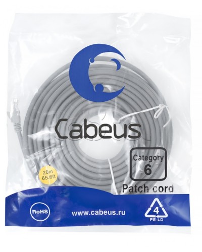 Патч-корд UTP, категория 6, 20 м, неэкранированный, серый Cabeus PC-UTP-RJ45-Cat.6-20m в Чебоксарах Патчкорды (медные) Pintop.ru